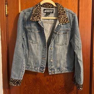 💜💜 STEPHEN HARDY SQUEEZE Denim Jacket with FauxAnimal Collar/SleeveCuffs  Sz L